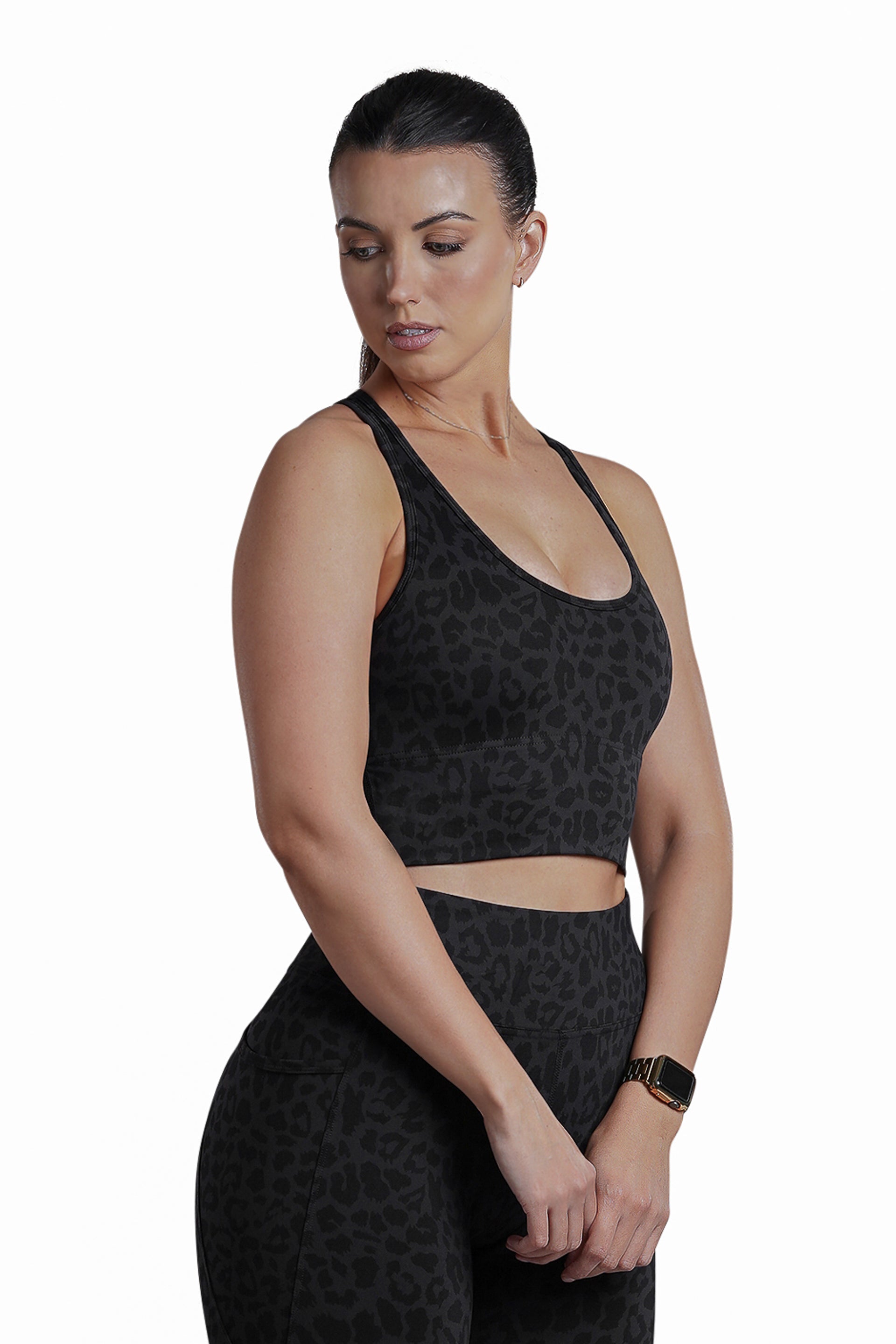 Cut Out Long Line Bra - BLACK LEOPARD | CONTOUR