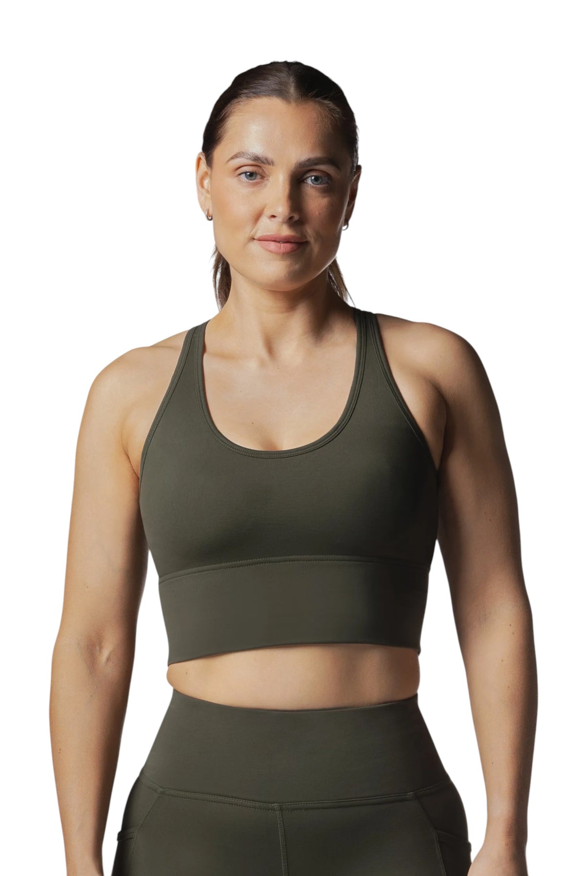 CUT OUT LONG LINE SPORTS BRA - OLIVE | CONTOUR V2