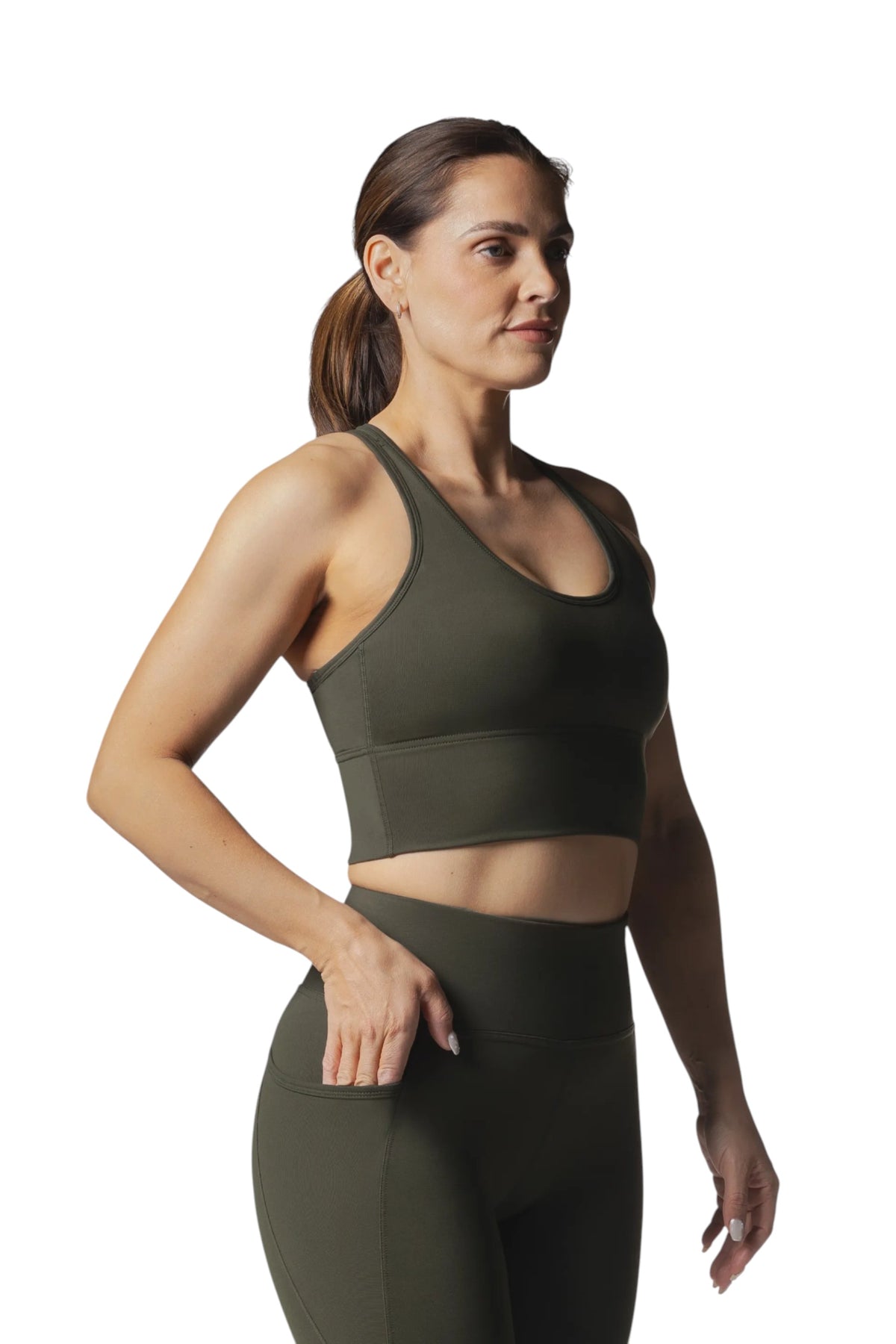 CUT OUT LONG LINE SPORTS BRA - OLIVE | CONTOUR V2