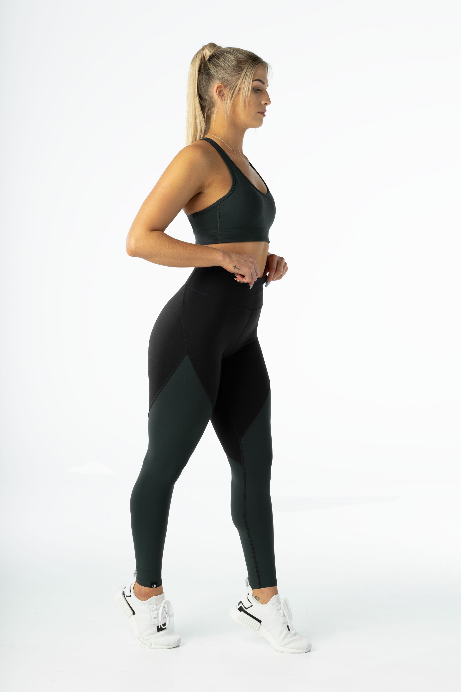 SCULPT F/L TIGHTS - BLACK / GREEN | CONTOUR