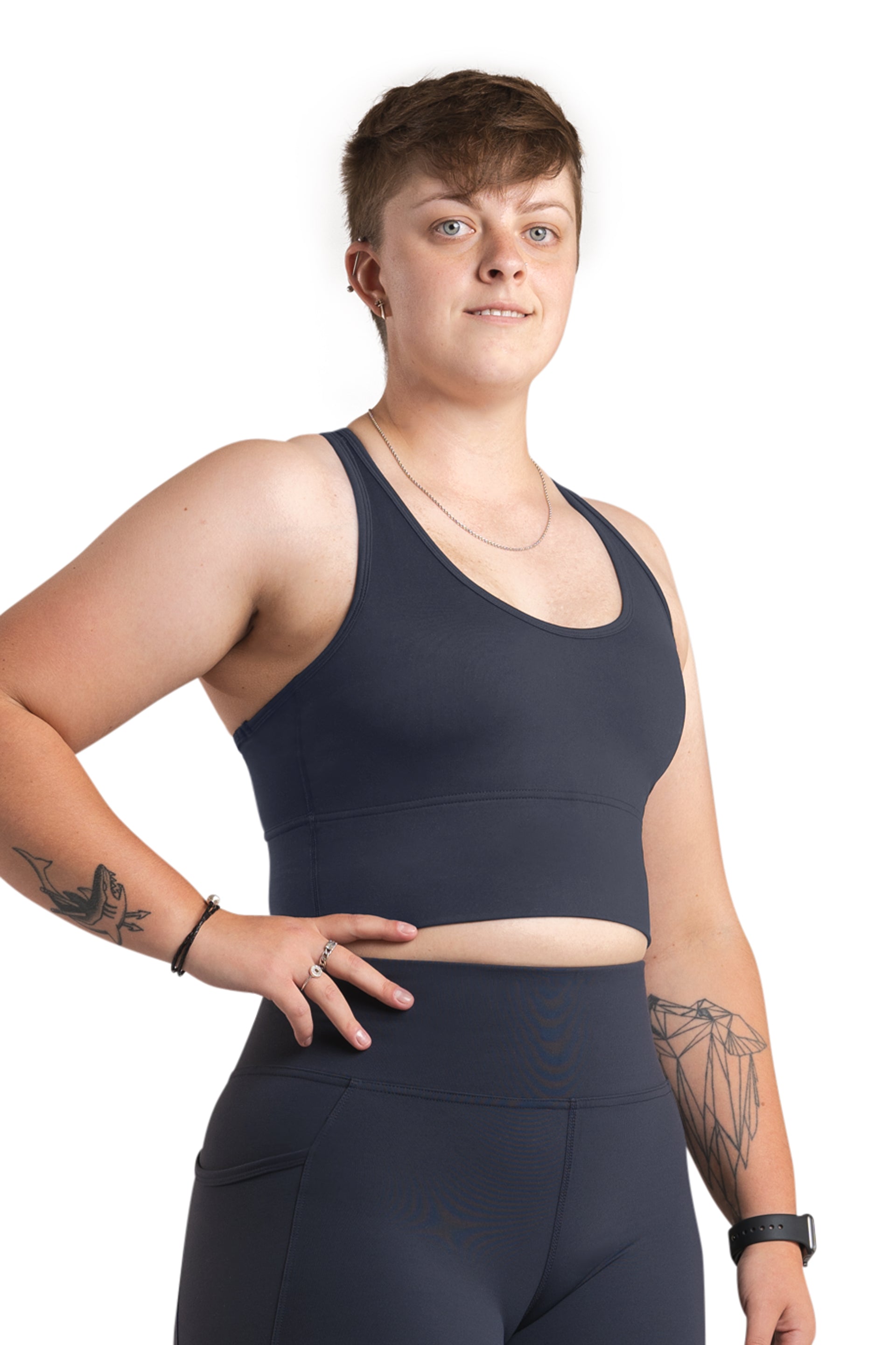 Cut Out Long Line Bra - NAVY | CONTOUR