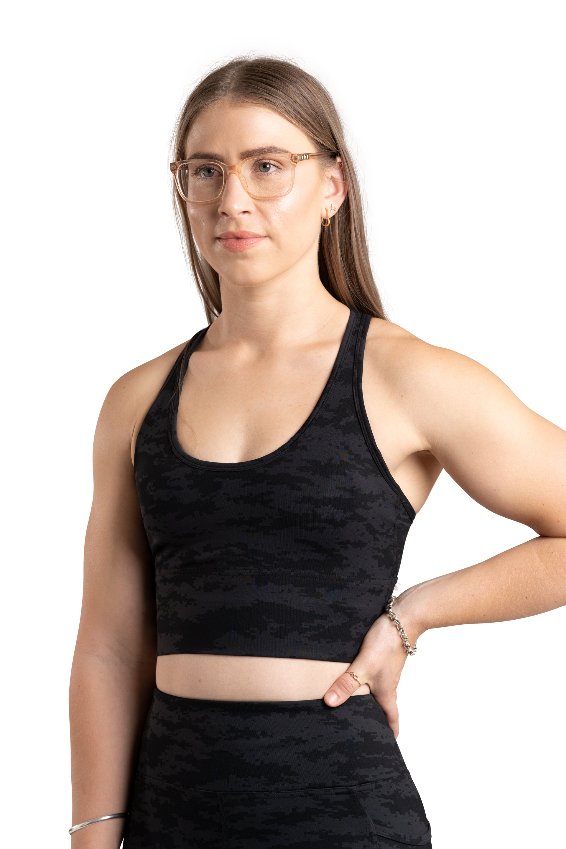 Cut Out Long Line Bra - BLACK CAMO | CONTOUR