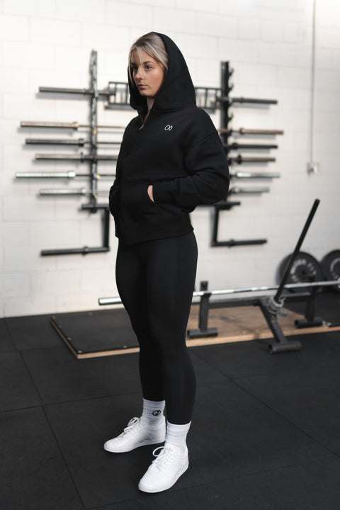 WARM UP FULL ZIP HOODIE BLACK morfa