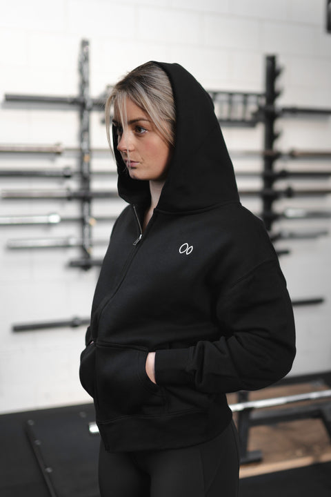 WARM-UP FULL ZIP HOODIE - BLACK