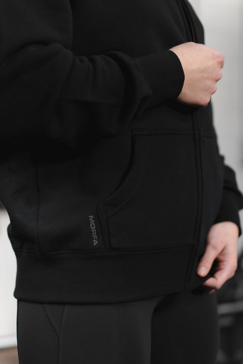 WARM-UP FULL ZIP HOODIE - BLACK