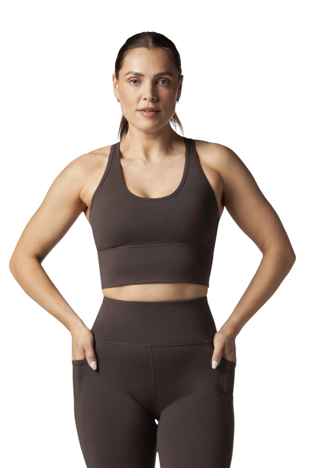 CUT OUT LONG LINE SPORTS BRA  - ESPRESSO | CONTOUR V2