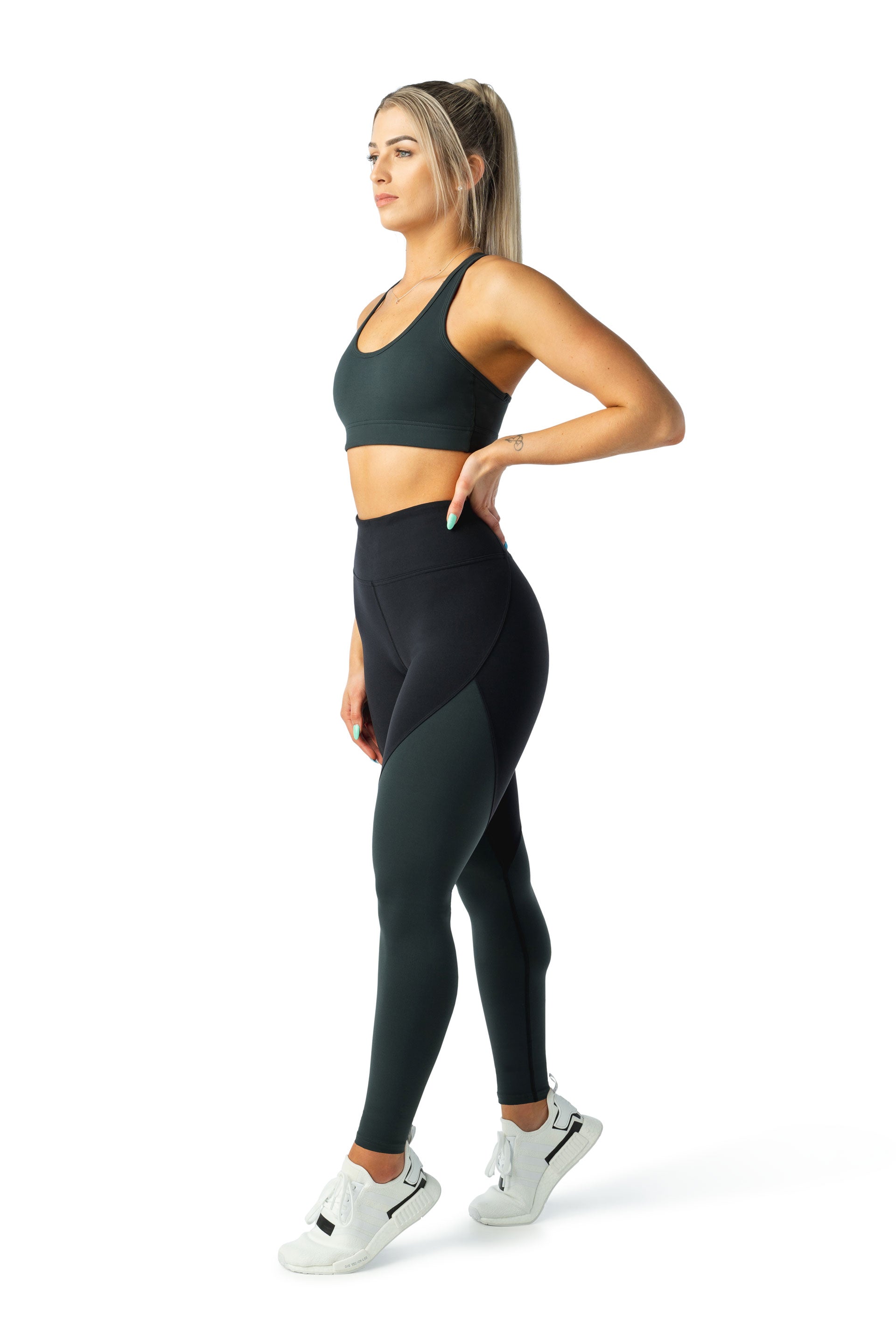 SCULPT F/L TIGHTS - BLACK / GREEN | CONTOUR