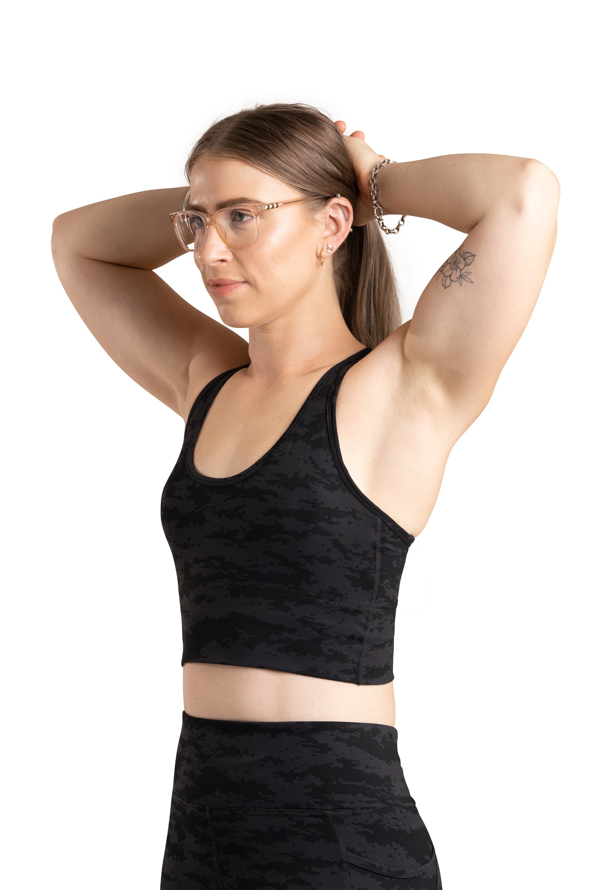 Cut Out Long Line Bra  - BLACK CAMO | CONTOUR