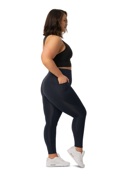 HIGH WAISTED SIDE POCKET F/L TIGHT ( RECYCLED PERFORMANCE KNIT ) - NAVY