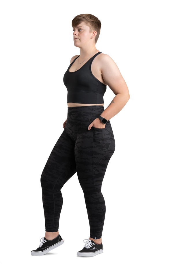 HIGH WAISTED SIDE POCKET F/L TIGHT - BLACK CAMO