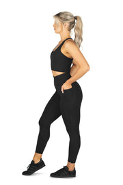 HIGH WAISTED SIDE POCKET F/L TIGHT ( RECYCLED PERFORMANCE KNIT ) - BLACK
