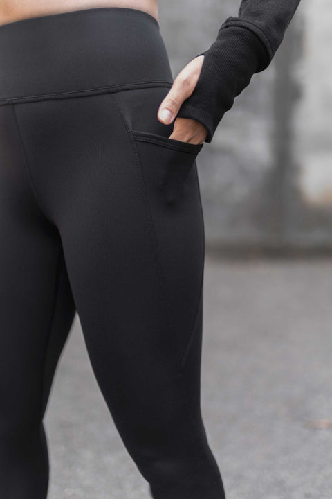 HIGH WAISTED SIDE POCKET F/L TIGHT ( RECYCLED PERFORMANCE KNIT ) - BLACK