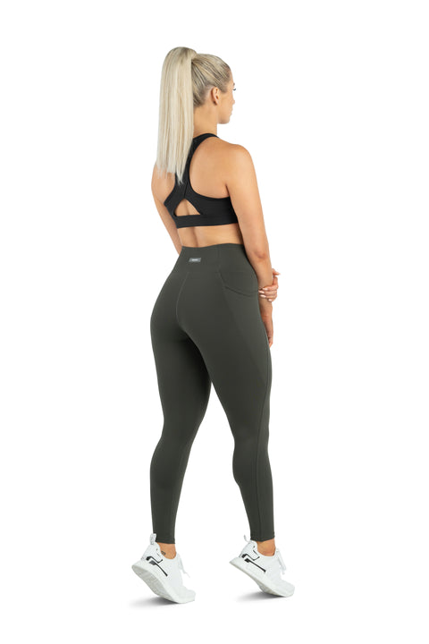 HIGH WAISTED SIDE POCKET F/L TIGHT - OLIVE GREEN