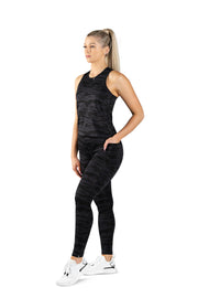 HIGH WAISTED SIDE POCKET F/L TIGHT ( RECYCLED PERFORMANCE KNIT ) - BLACK CAMO